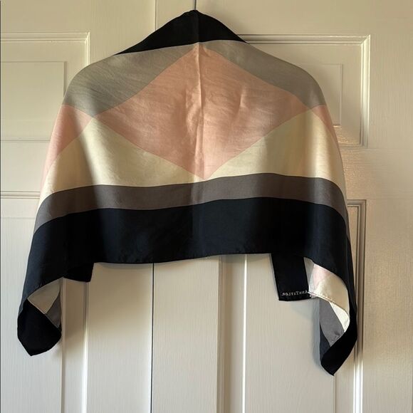 ANN TAYLOR Multicolor Geometric Silk Vintage Scarf Pink Black Cream Gray Oblong - Picture 2 of 5